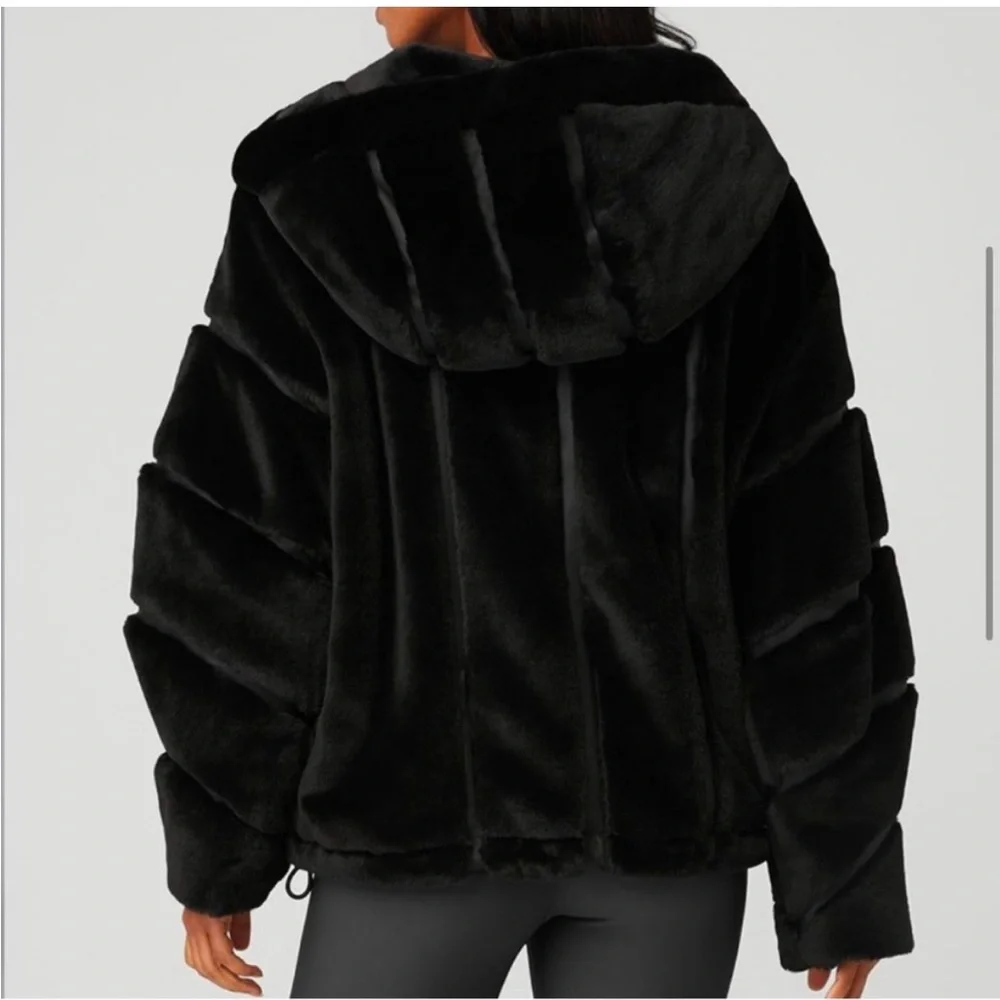 ALO Yoga Black Faux Fur Puffer Jacket with Hood